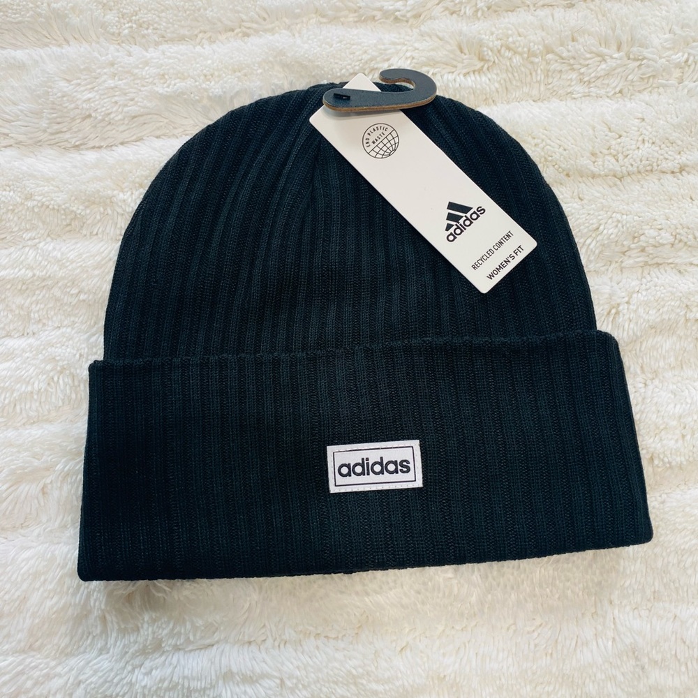 Adidas folded cuff black beanie hat